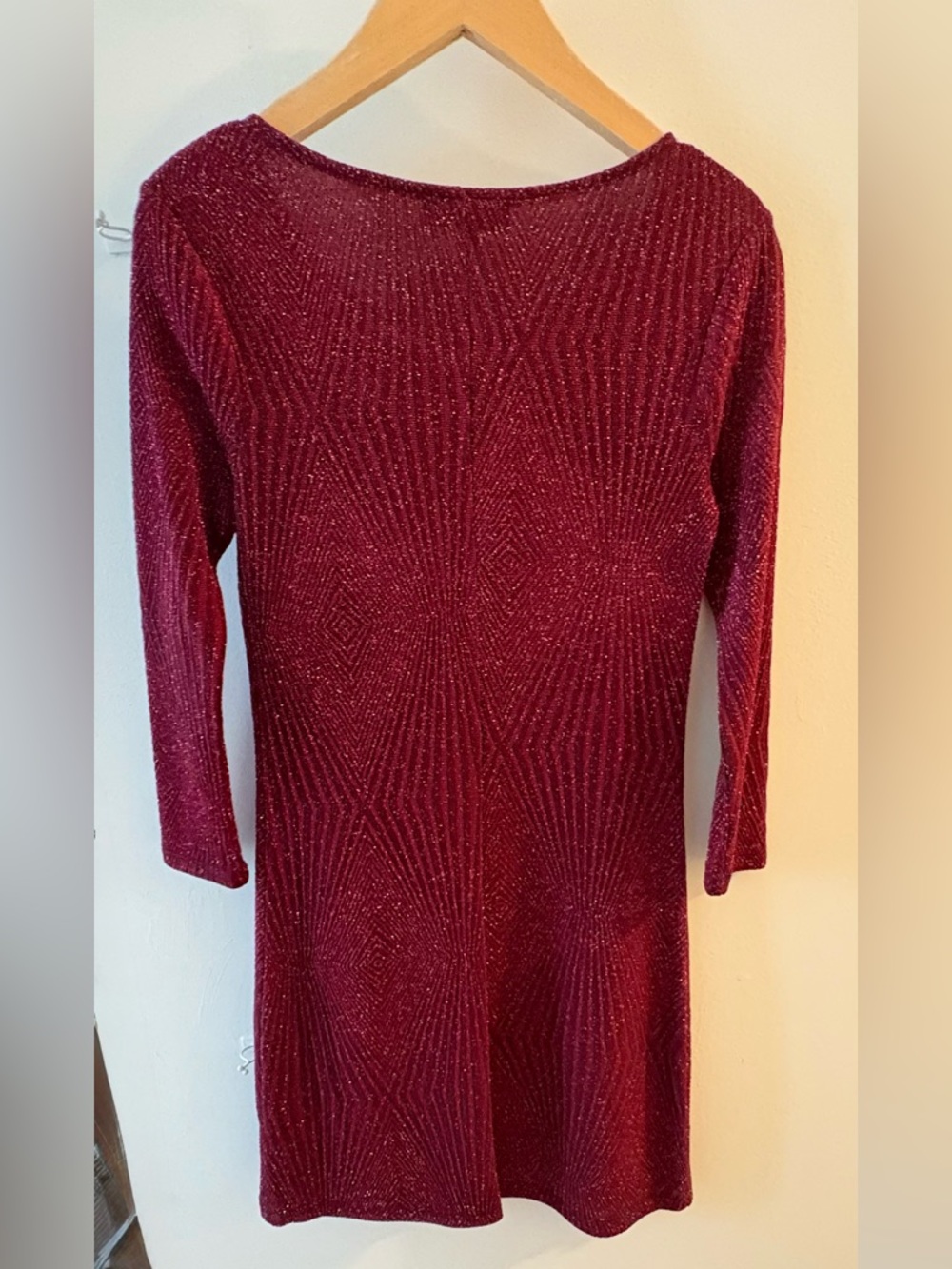 Trixxi Women's Burgundy/Holiday Red Sparkle Long Sleeve Glitter Bodycon Dress - Picture 3 of 4